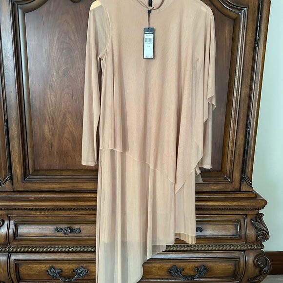 NWT BCBG MAXAZRIA Boho Flowy ASYMMETRICAL TURTLENECK MIDI DRESS NUBUCK XS - Picture 6 of 7